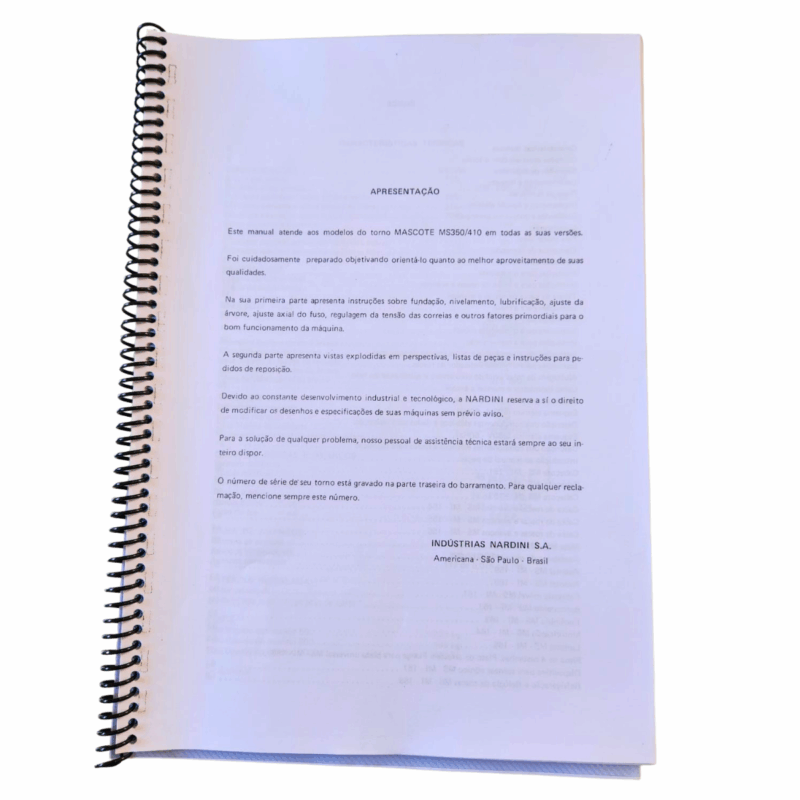 Manual de Instruções e Peças do Torno Nardini Mascote MS-350/MS-410 - Image 4
